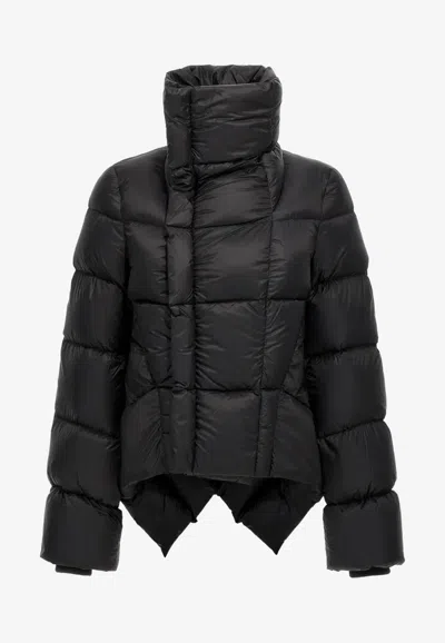 Rick Owens Short Technical Fabric Puffer Jacket With High Collar In Black
