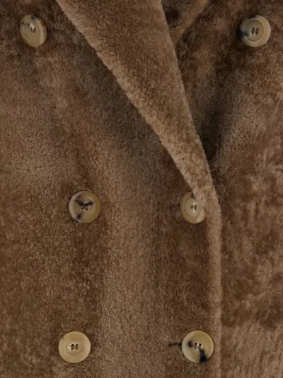 Blancha Double-breasted Shearling Coat In Brown