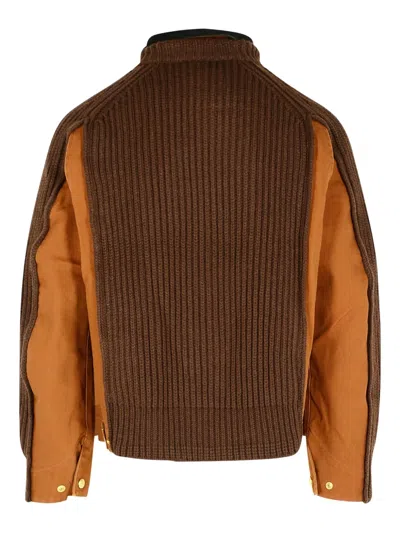 Sacai Men S Carhartt Wip Washed Duck X Wool Knit Blouson In Brown