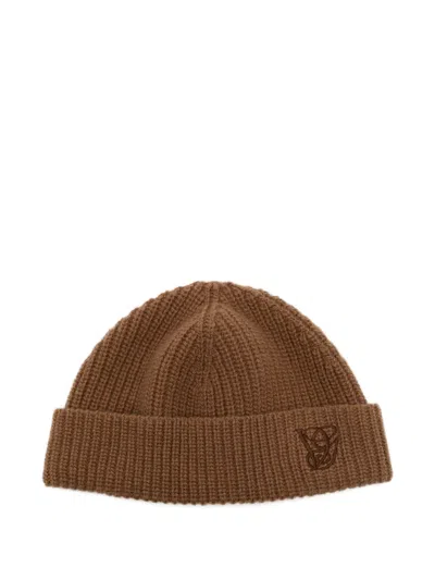 Valentino Logo-embroidered Beanie In Brown