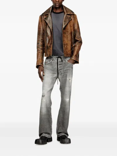 Diesel Biker Jacket In Treated Leather In Brown