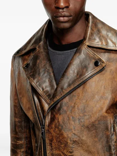 Diesel Biker Jacket In Treated Leather In Brown