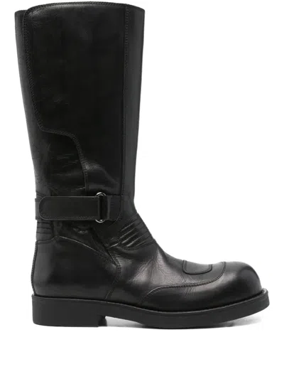 Mm6 Maison Margiela Black Calf Leather Biker Boots In Black