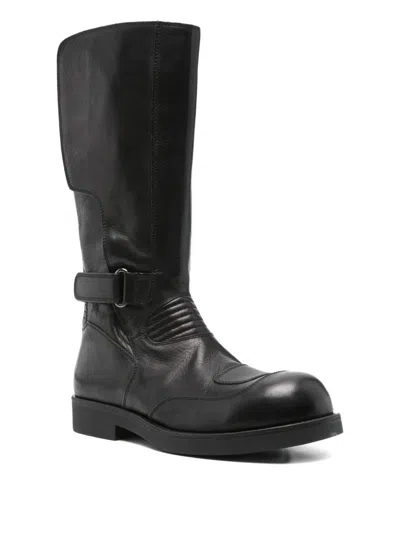 Mm6 Maison Margiela Black Calf Leather Biker Boots In Black