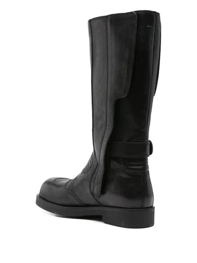 Mm6 Maison Margiela Black Calf Leather Biker Boots In Black