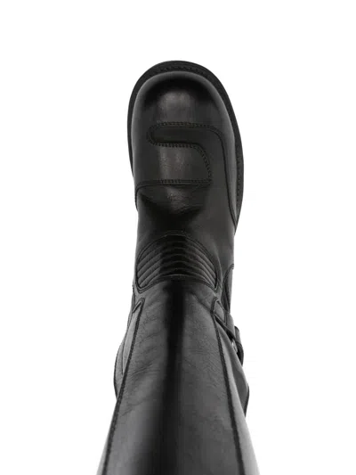 Mm6 Maison Margiela Black Calf Leather Biker Boots In Black