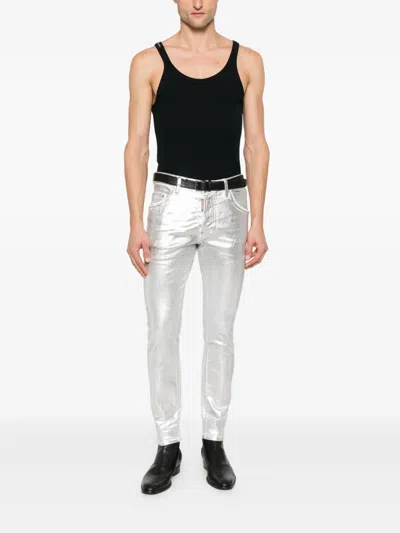 Dsquared2 Metallic-finish Jeans In Silver