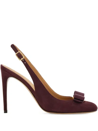 Ferragamo 90mm Vara Bow-detail Slingback Pumps In Burgundy