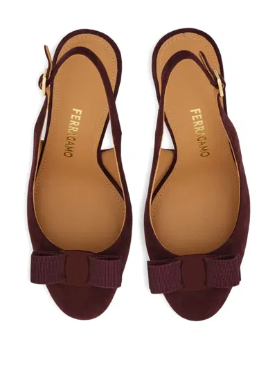 Ferragamo 90mm Vara Bow-detail Slingback Pumps In Burgundy