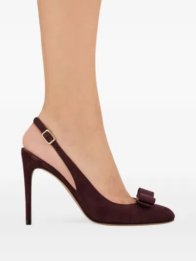 Ferragamo 90mm Vara Bow-detail Slingback Pumps In Burgundy