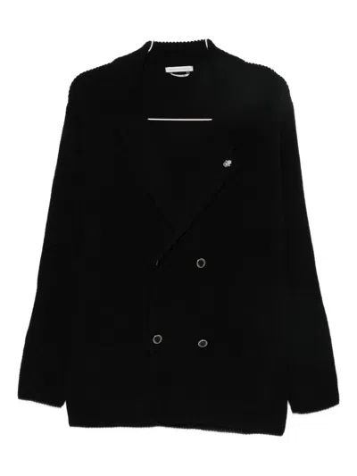 Daniele Alessandrini Black Double-breasted Knit Sweater In Black