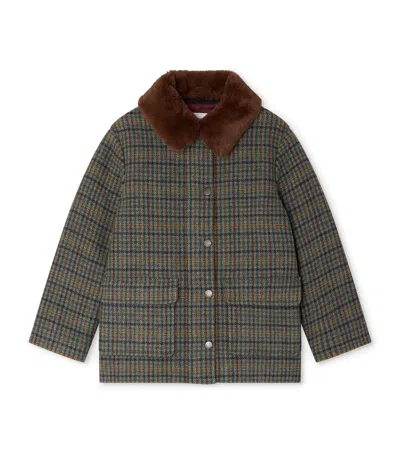 Bonpoint Cotton Check Coat In Blue