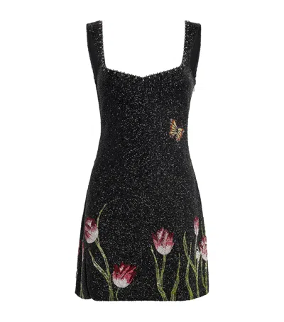 Clio Peppiatt Embellished Tulip Mini Dress In Black