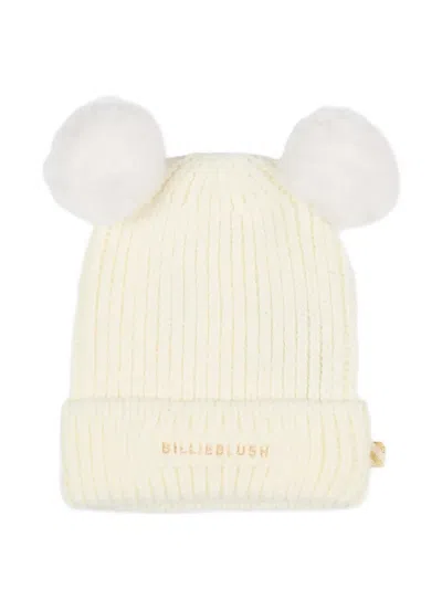 Billieblush Pompom Ribbed Beanie Hat In White