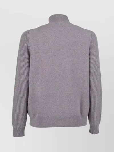 Lardini Knit Jacket With Ribbed Sleeves And High Collar In Gray