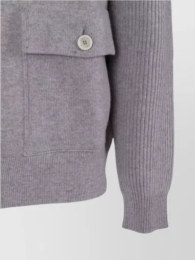 Lardini Knit Jacket With Ribbed Sleeves And High Collar In Gray