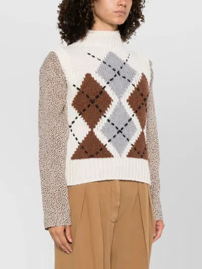 Ermanno Scervino Pure Cashmere Top With Two-tone Argyle Motif In Multi