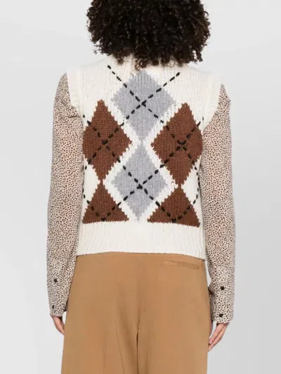 Ermanno Scervino Pure Cashmere Top With Two-tone Argyle Motif In Multi