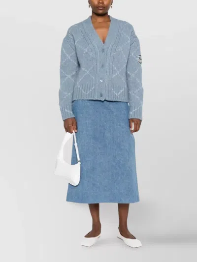 Ermanno Scervino Alpaca And Merino Blend Cardigan With Diamond Pattern And Microcrystal Logo In Blue