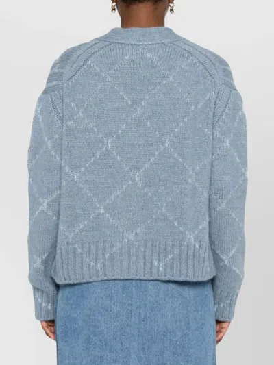 Ermanno Scervino Alpaca And Merino Blend Cardigan With Diamond Pattern And Microcrystal Logo In Blue