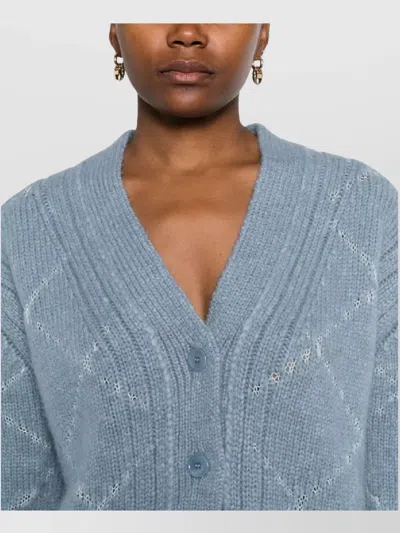 Ermanno Scervino Alpaca And Merino Blend Cardigan With Diamond Pattern And Microcrystal Logo In Blue