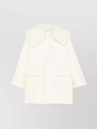 Ermanno Scervino Double Breasted Coat With Faux Fur Collar In White
