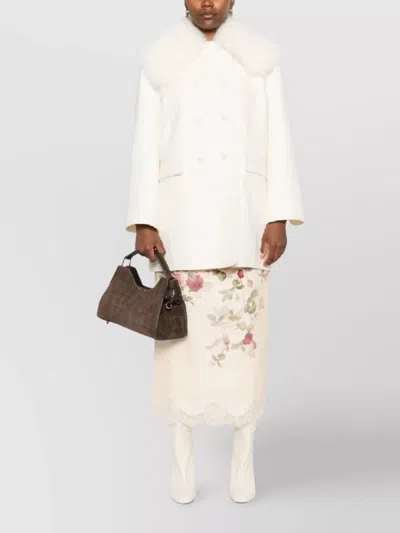Ermanno Scervino Double Breasted Coat With Faux Fur Collar In White