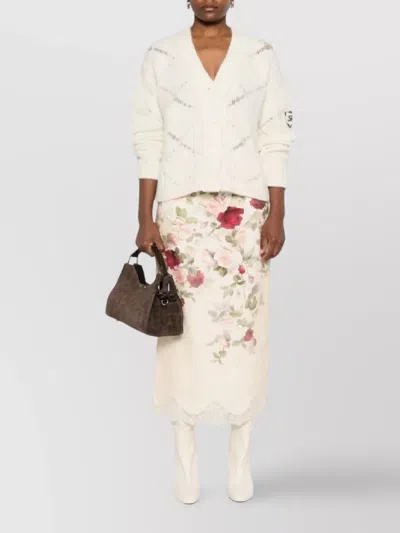 Ermanno Scervino Diamond Pattern Knit Cardigan With Ribbed Cuffs And Hem In Neutral