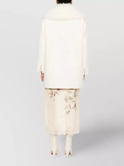 Ermanno Scervino Double Breasted Coat With Faux Fur Collar In White