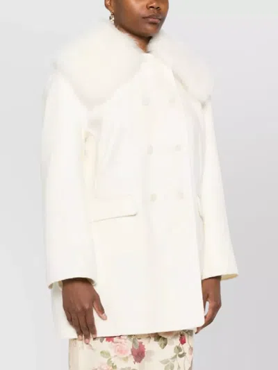Ermanno Scervino Double Breasted Coat With Faux Fur Collar In White