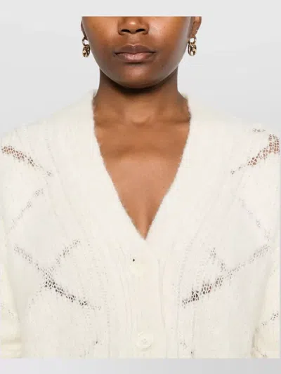 Ermanno Scervino Diamond Pattern Knit Cardigan With Ribbed Cuffs And Hem In Neutral