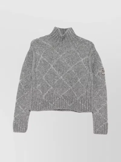 Ermanno Scervino High Neck Long Sleeve Knitwear Top In Gray