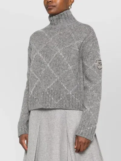 Ermanno Scervino High Neck Long Sleeve Knitwear Top In Gray