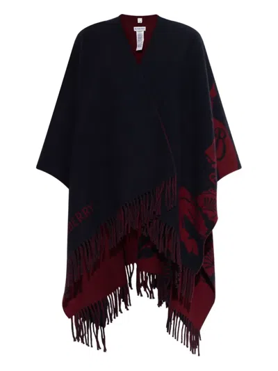 Burberry Fringed Cape In Blue