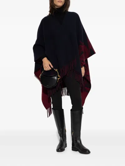 Burberry Fringed Cape In Blue