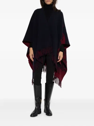 Burberry Fringed Cape In Blue