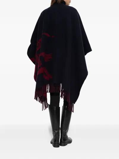 Burberry Fringed Cape In Blue