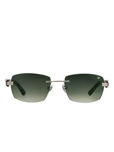 Vintage Frames Company Bal Harbour Buffs Rimless Black Buffalo Horn 24kt White Gold In Green