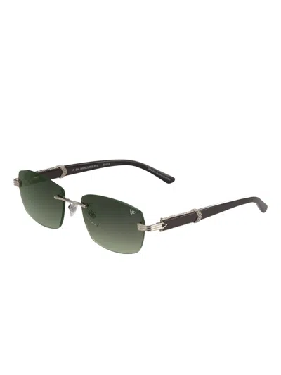 Vintage Frames Company Bal Harbour Buffs Rimless Black Buffalo Horn 24kt White Gold In Green