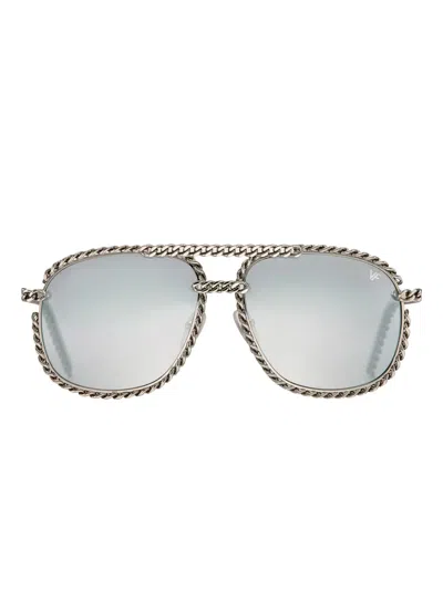 Vintage Frames Company Snatch Full Cuban Chain Sunglasses In Silver