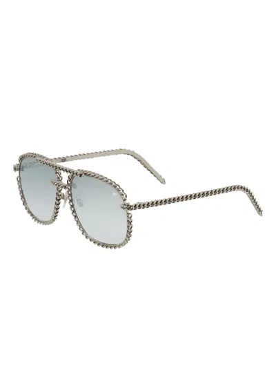Vintage Frames Company Snatch Full Cuban Chain Sunglasses In Silver