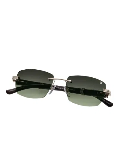 Vintage Frames Company Bal Harbour Buffs Rimless Black Buffalo Horn 24kt White Gold In Green