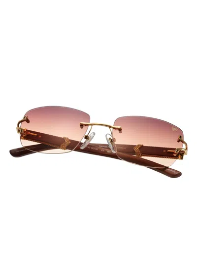 Vintage Frames Company Bal Harbour Wood Edition Rimless Drill Mount 24kt Gold In Brown