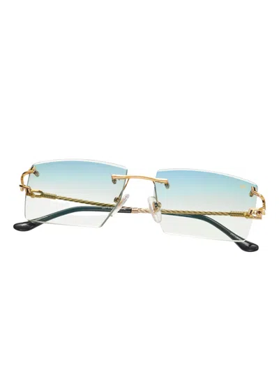 Vintage Frames Company Icon Buffs Rimless Black Buffalo Horn 24kt Gold In Brown