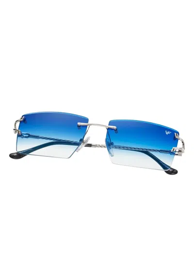 Vintage Frames Company Icon Buffs Rimless Black Buffalo Horn 24kt White Gold In Blue