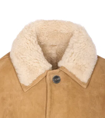 Ami Alexandre Mattiussi Beige Shearling Jacket With Buttons Closure In Brown