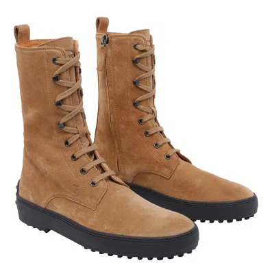 Tod's Suede Ankle Boots Featuring Pull Tab In Brown