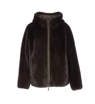 Lou Andrea Reversible Hooded Jacket In Brown