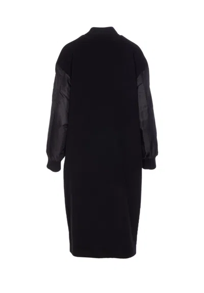 Pinko Long Bomber Coat In Wool And Nylon In Black