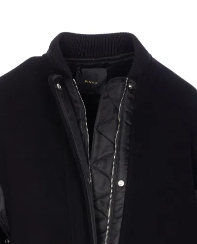 Pinko Long Bomber Coat In Wool And Nylon In Black